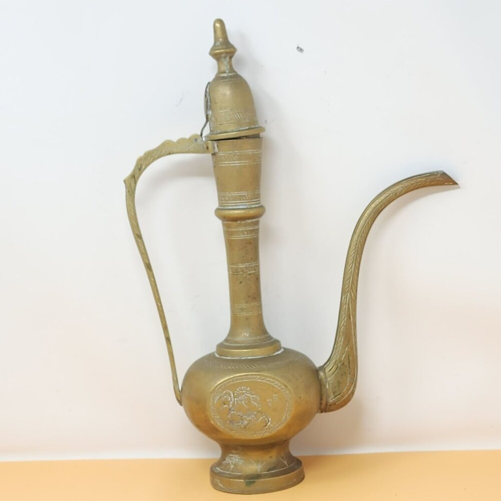 Vintage Brass Middle Eastern‎ Dallah Coffee Pot Large Handcrafted Engravings